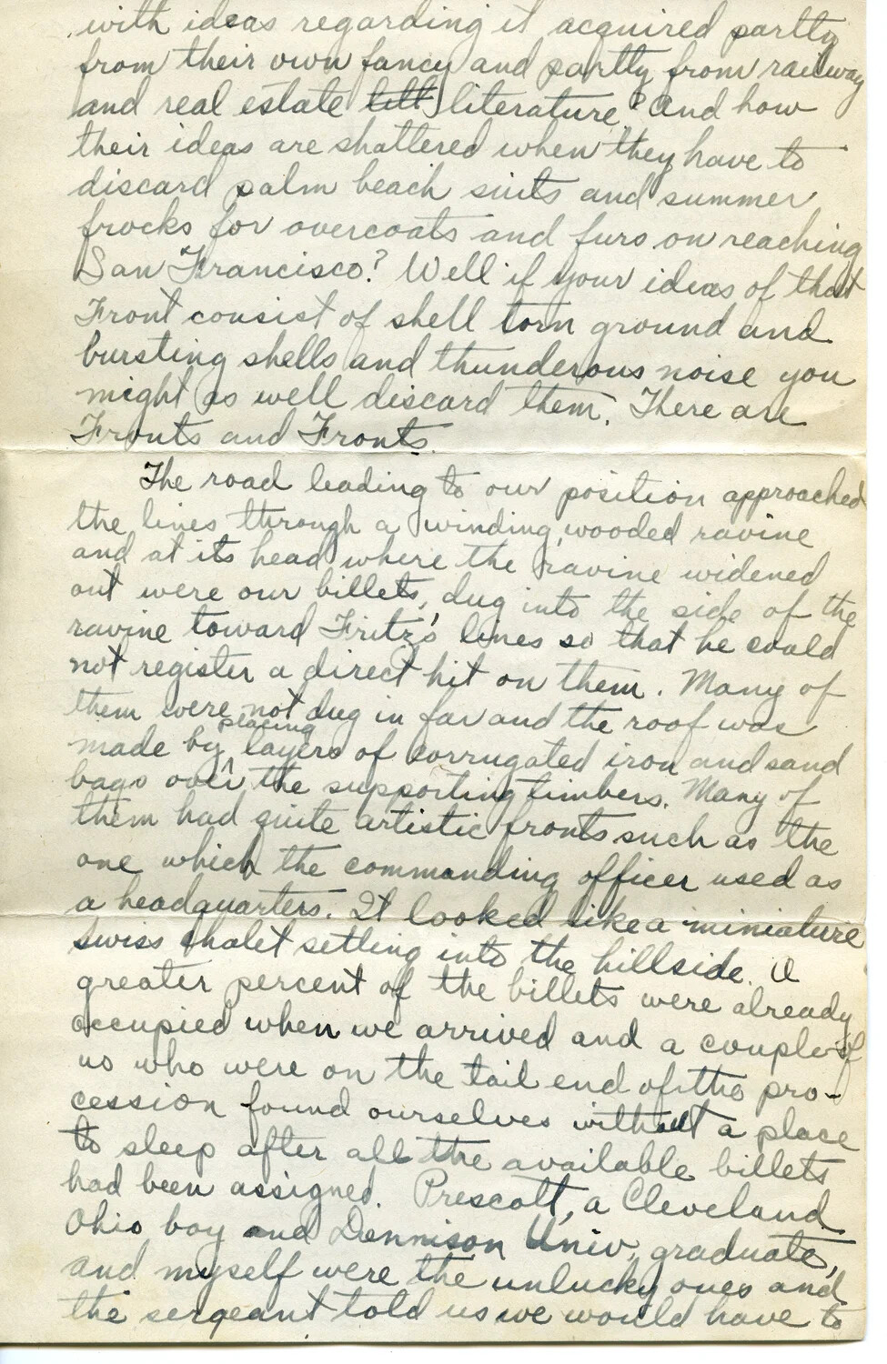 WWI Letter, Page 5D -- Pvt. Willis W. Wagener Describes Frontline Billets and Dugouts