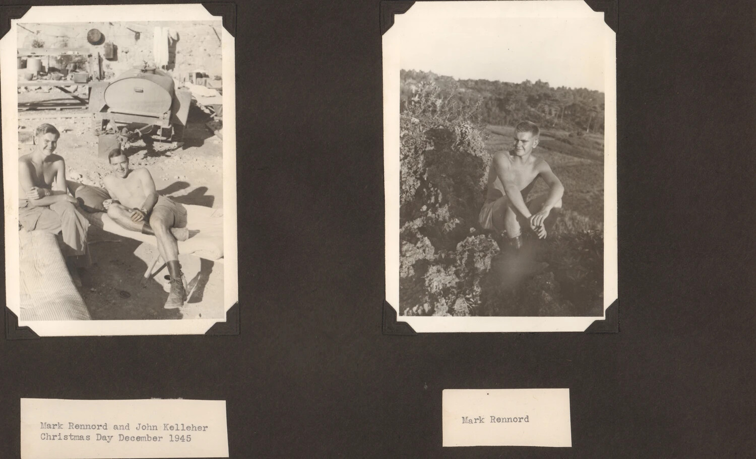 Servicemen Mark Rennord and John Kelleher, Christmas Day 1945, Occupation of Japan Photo Album
