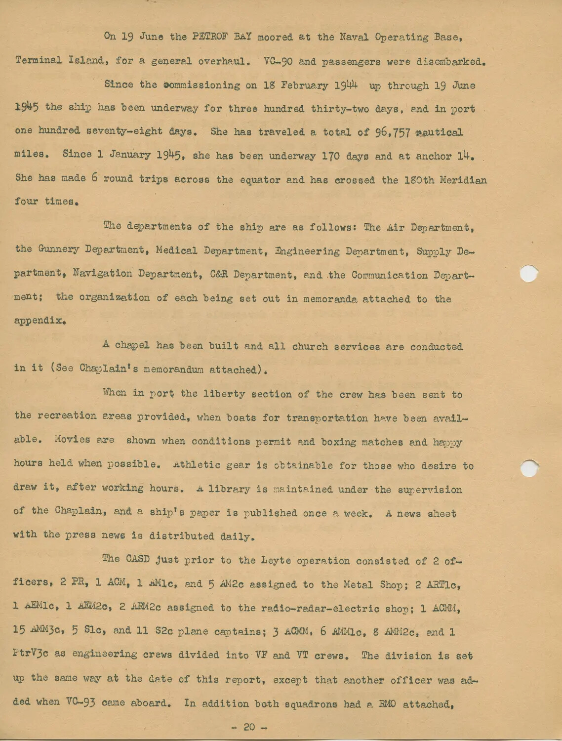 USS Petrof Bay (CVE-80) Ship's History Report, Page 20