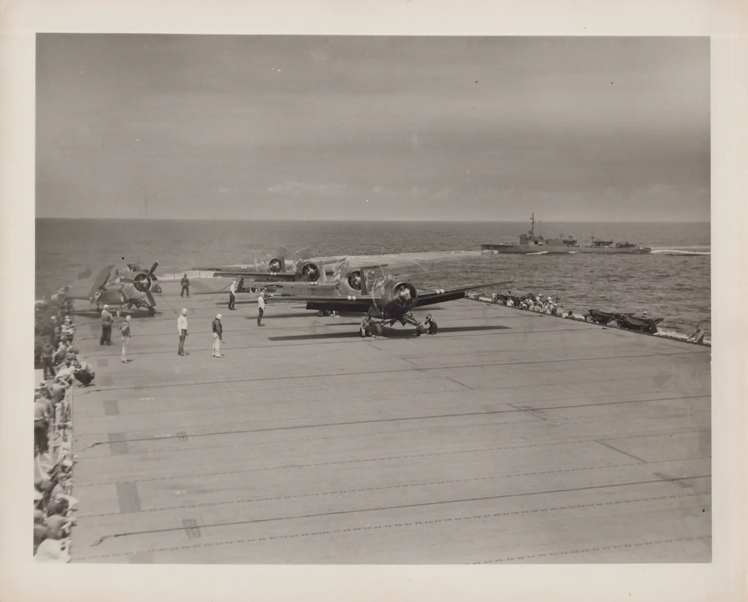 Avenger Torpedo Bombers Spotted on Escort Carrier Flight Deck, World War II