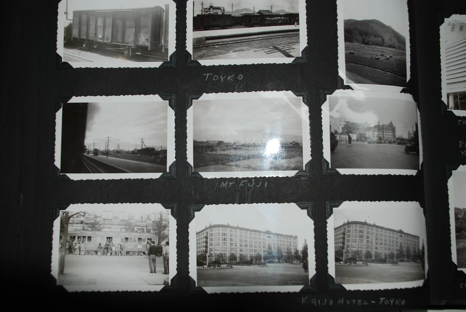 Photo Album Page: Tokyo Cityscapes, Railways, and Mt. Fuji, Occupied Japan
