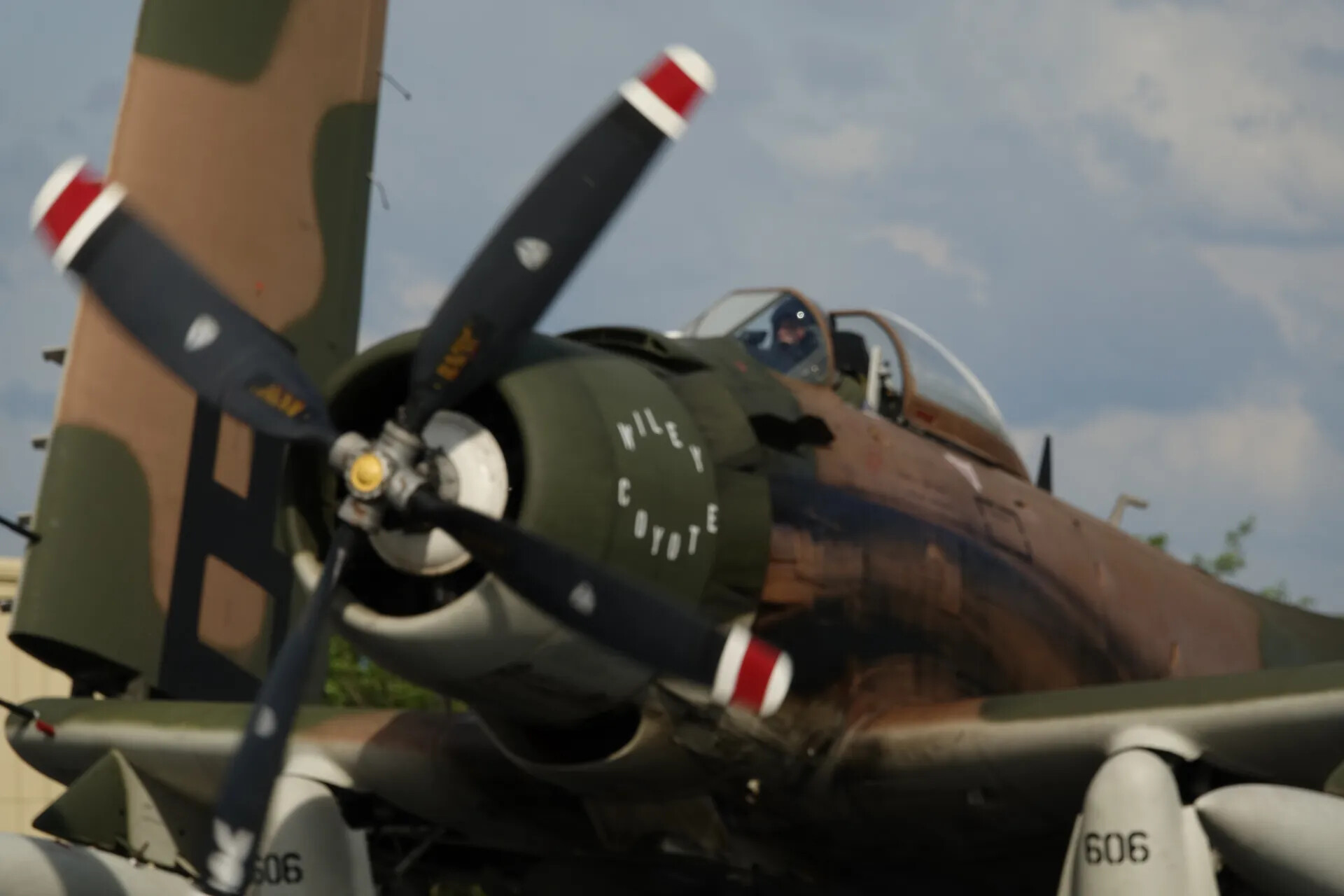A-1 Skyraider 'Wiley Coyote' — Spinning Propeller Close-Up with Pilot Visible