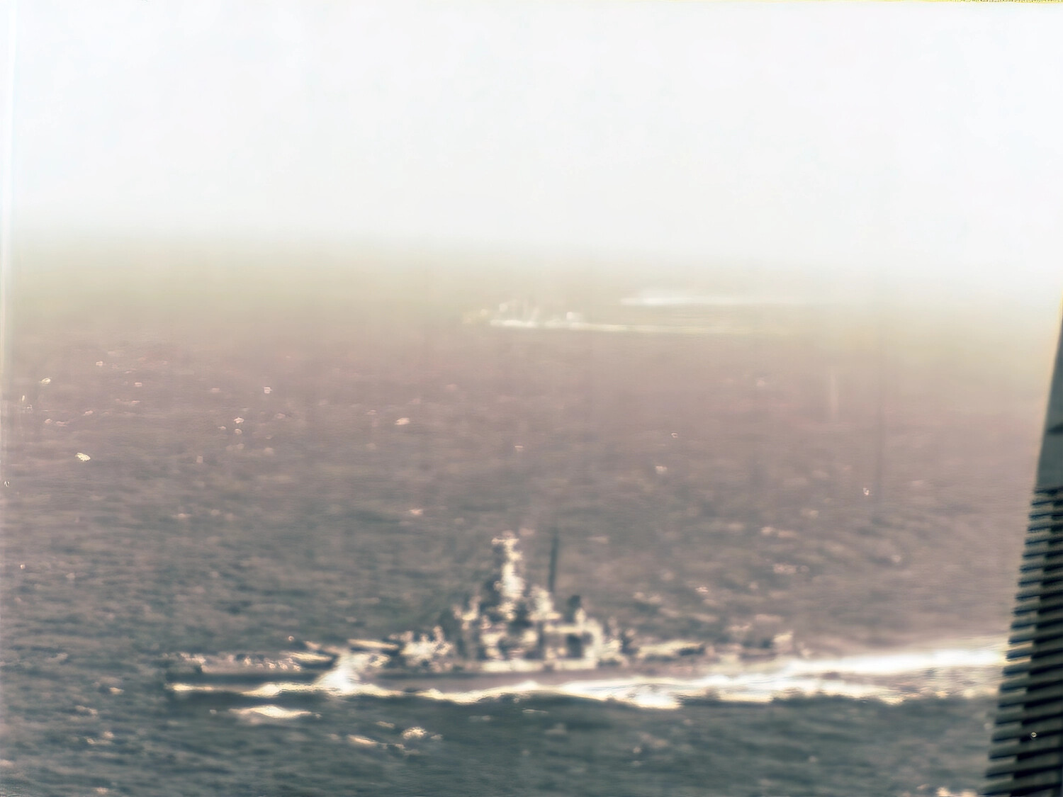Aerial Reconnaissance Photograph of Japanese Warship at Sea, Possibly IJN Yamato, Pacific Theater, WWII