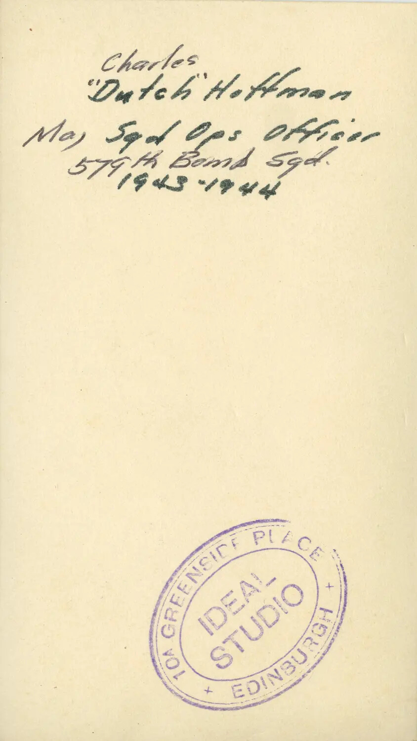 Reverse Side Annotation and Studio Stamp: Maj. Charles 'Dutch' Hoffman Portrait