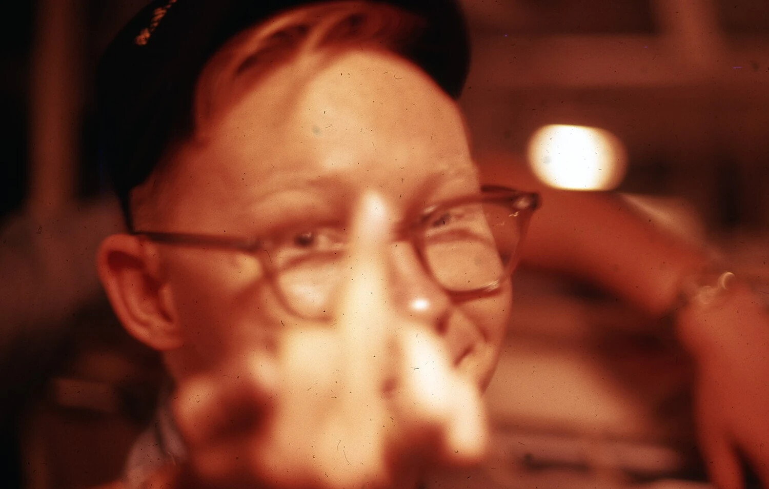 Close-Up Candid Portrait of Sailor with Glasses and Cap, USS Ticonderoga, Vietnam War Era
