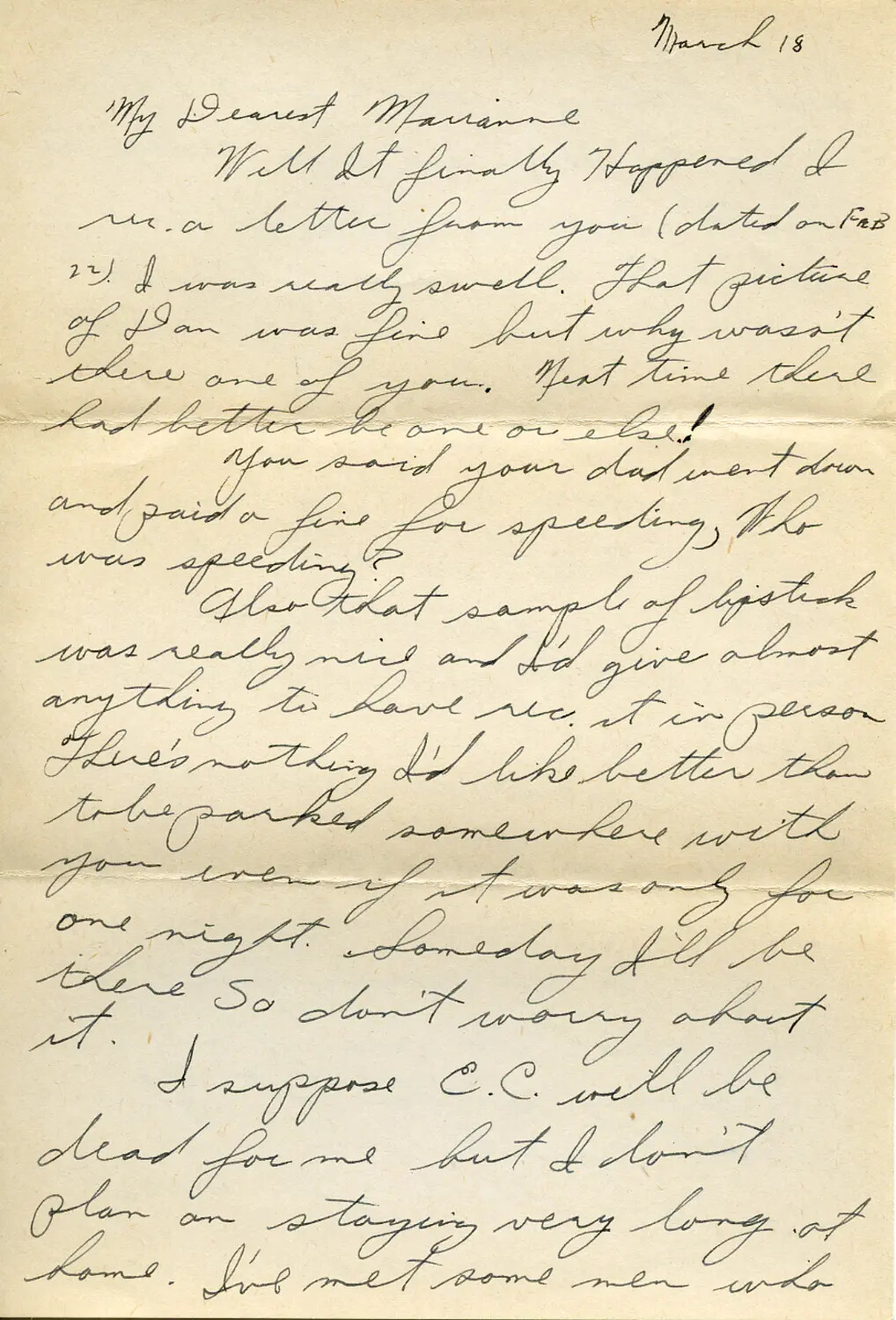 Handwritten Wartime Love Letter to 'Marianne,' Dated March 18 — Moon/Sammiet Correspondence Collection