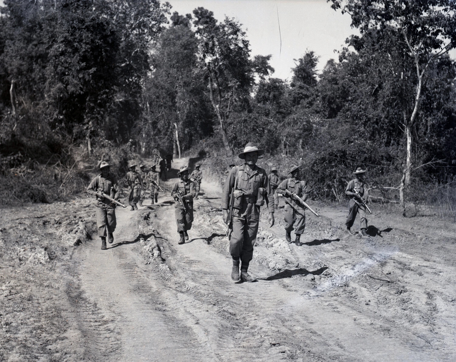 Allied Infantry Patrol on Jungle Track Near Katha, Burma, WWII China-Burma-India Theater