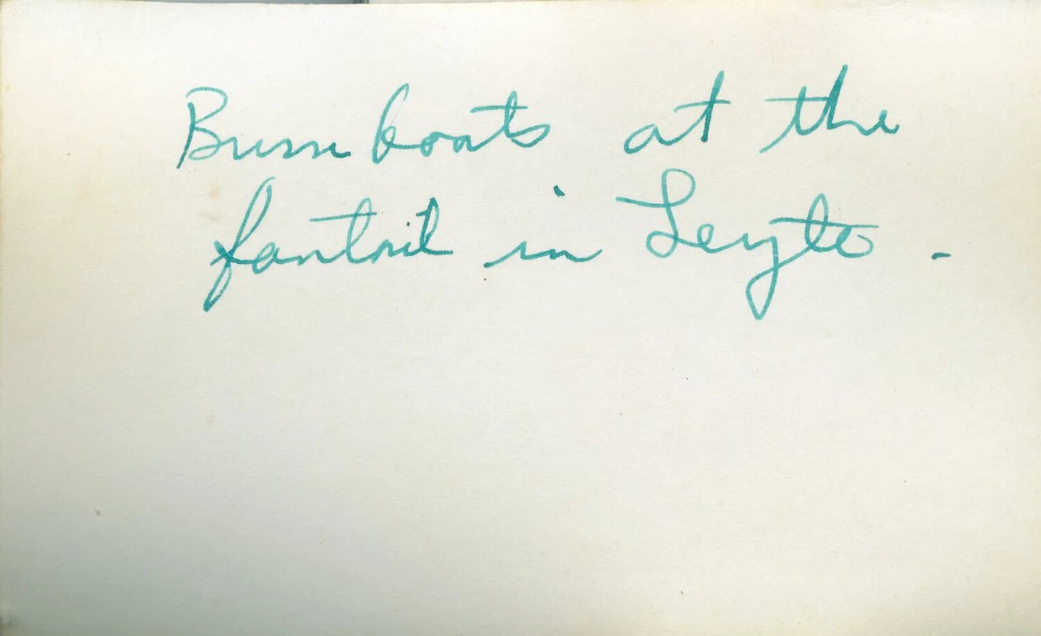 Handwritten Album Caption: "Bum Boats at the Fantail in Leyte," Leyte Collection