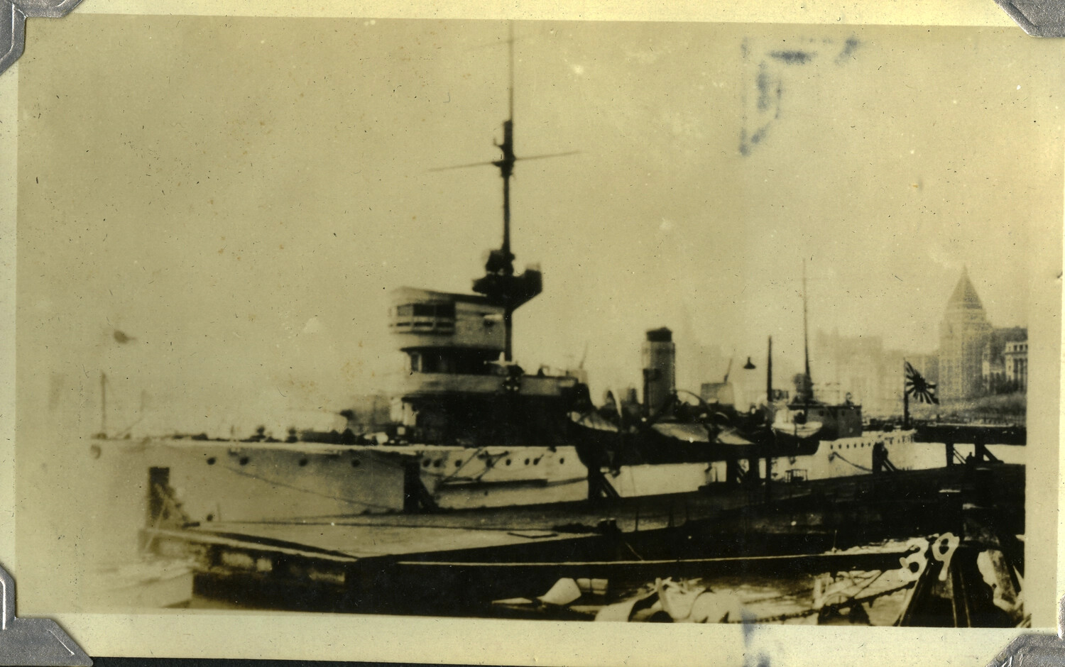 Japanese Naval Vessel Moored on the Shanghai Waterfront, c. 1930s