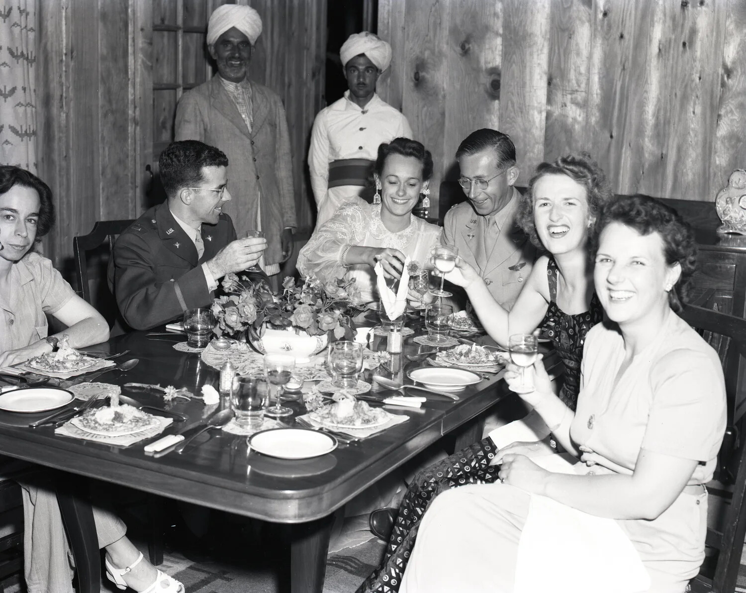 American Officers and Guests at a Formal Dinner, Kashmir, China-Burma-India Theater, WWII