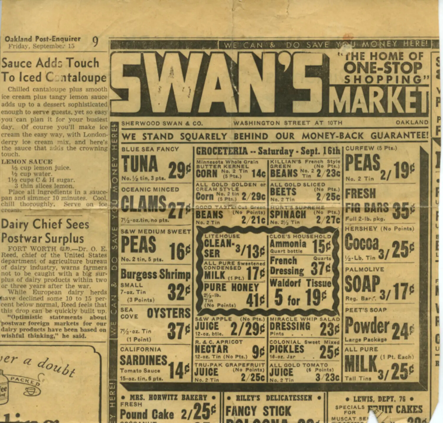 WWII Home-Front Grocery Ad -- Swan's Market, Oakland Post-Enquirer