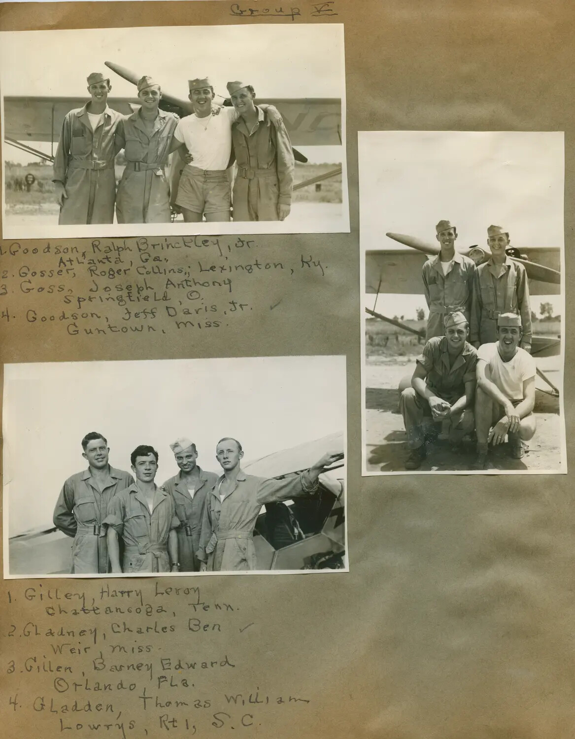 Roster Page: Aviation Cadet Training Group V (Surnames Gi–Go) with Piper Cub Trainers