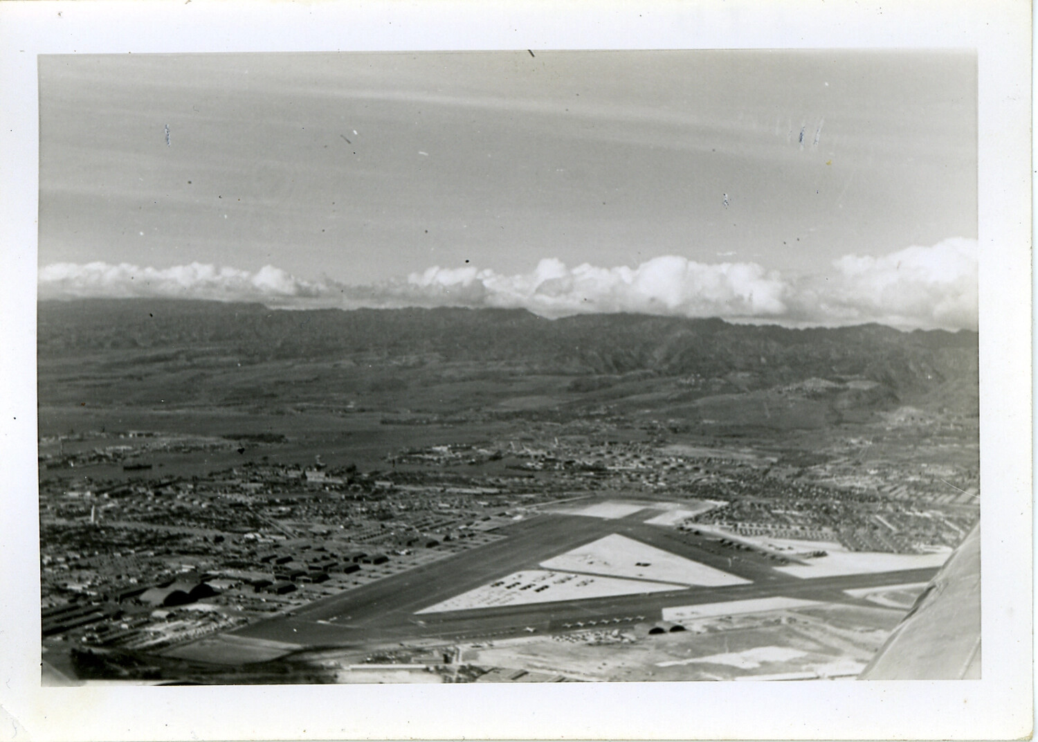 Aerial View of Triangular WWII Airfield with Parked Aircraft, Oahu, Hawaii