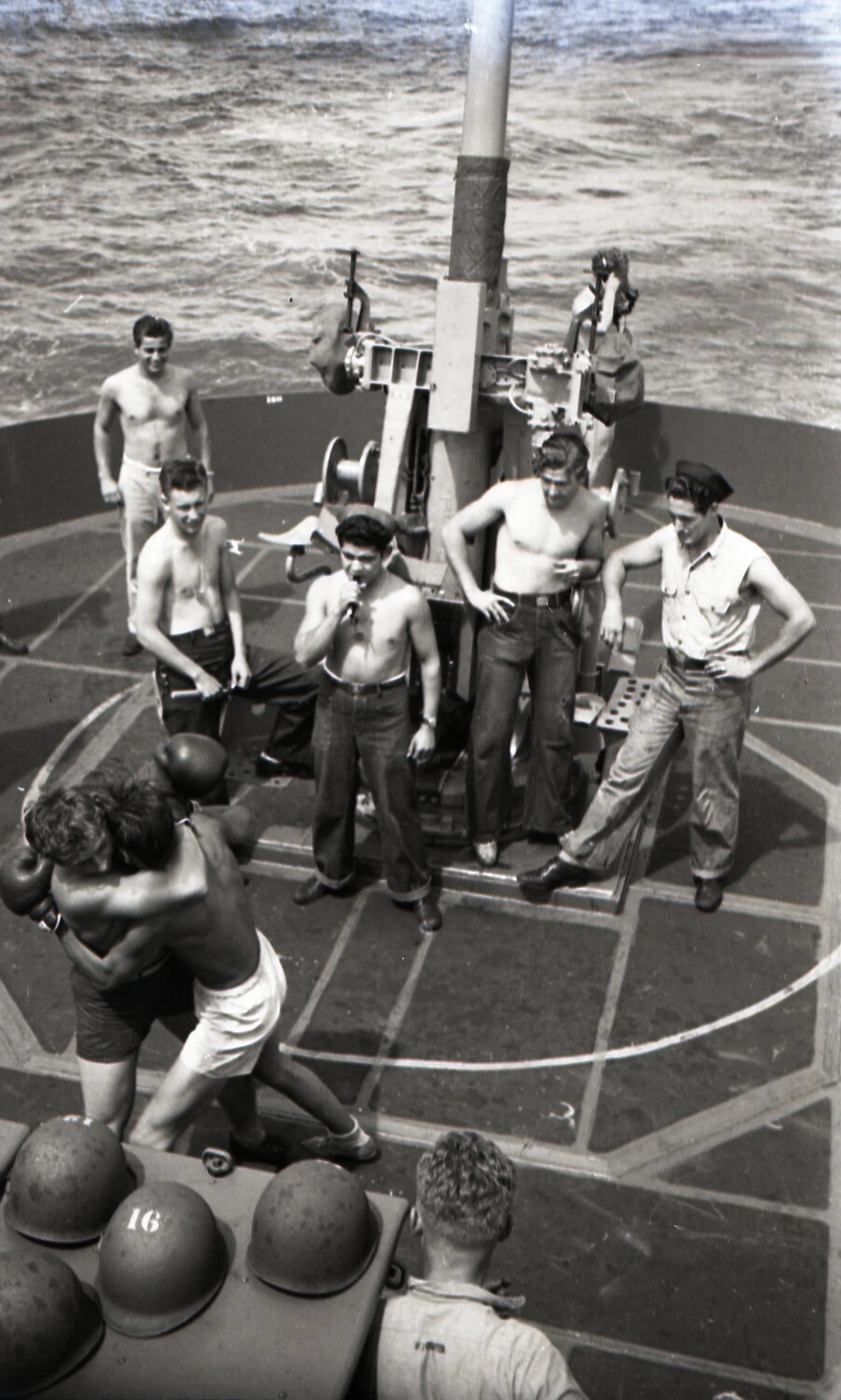 Shipboard Boxing Match on Gun Deck, WWII Pacific/CBI Transit Voyage