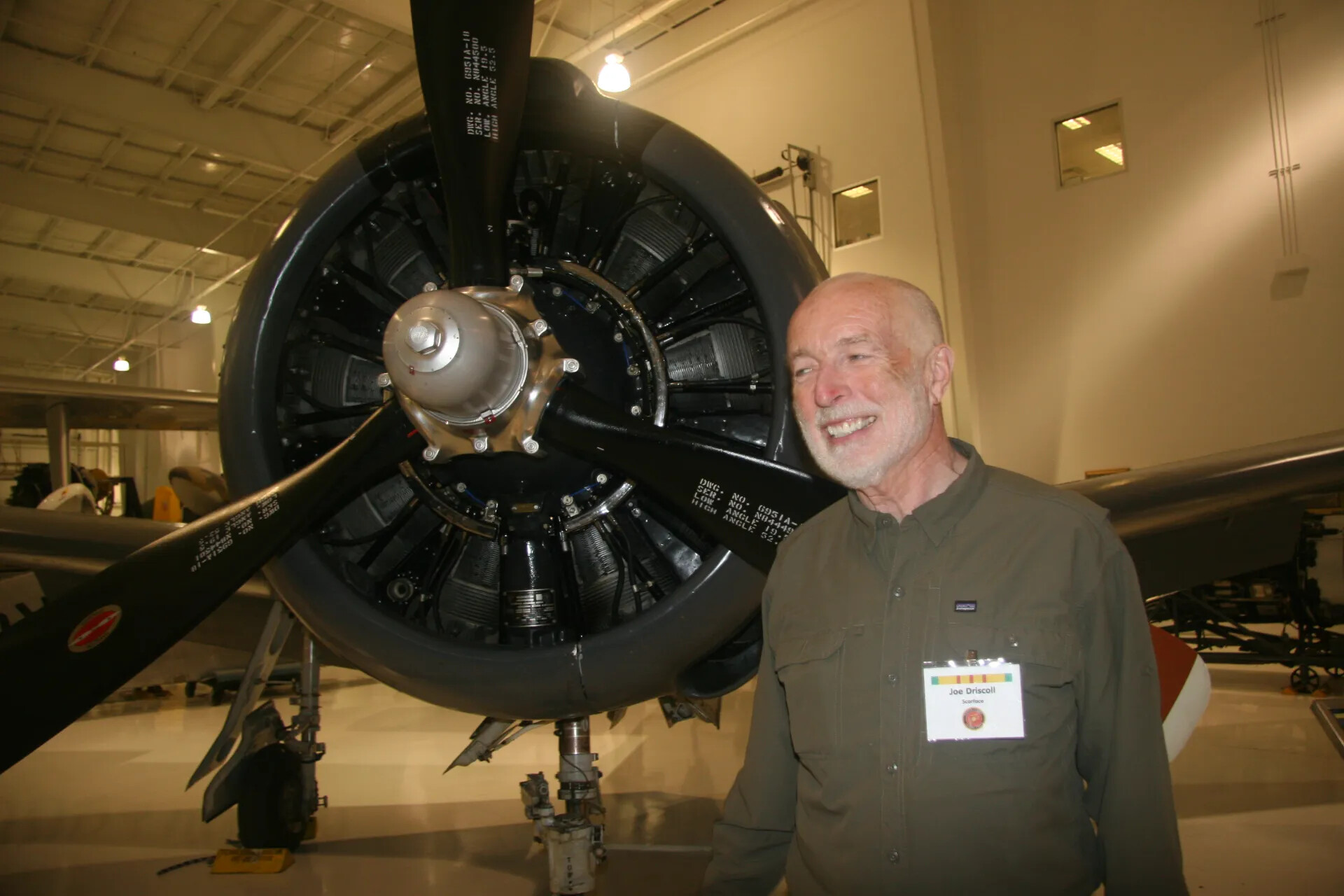 Vietnam Veteran Joe Driscoll ('Scarface') Beside Radial Engine, Aviation Museum (Profile View)