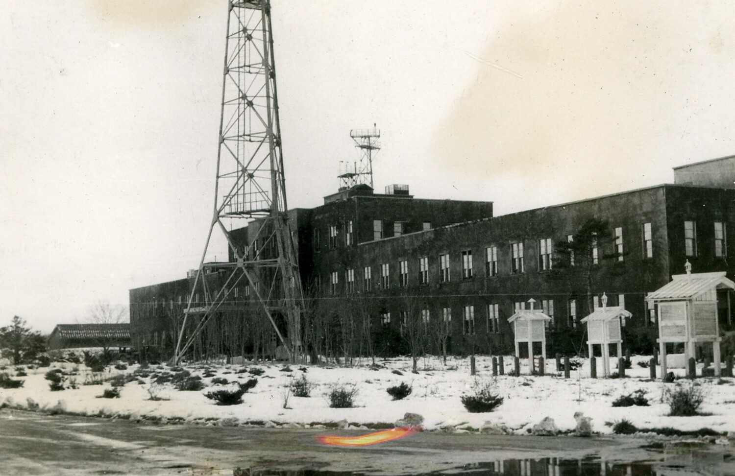 Institutional Building with Observation Tower and Weather Instrument Shelters, Occupied Japan, Winter, circa 1945-1955