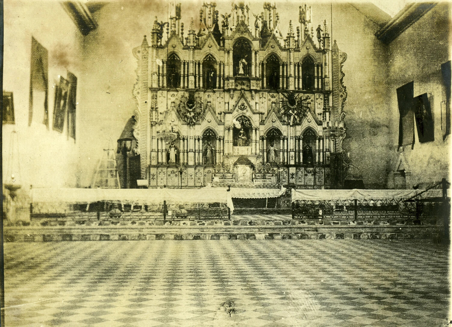 Ornate Church Interior with Gilded Retablo, Philippines, Early 1900s - Carl Stone Album