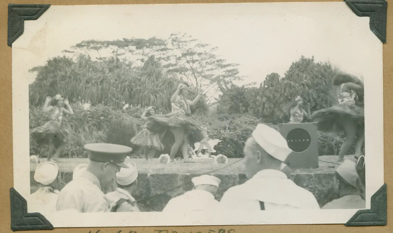 WWII Hawaii Photo Album: Hula Dancers Performing for Servicemen, Wide View