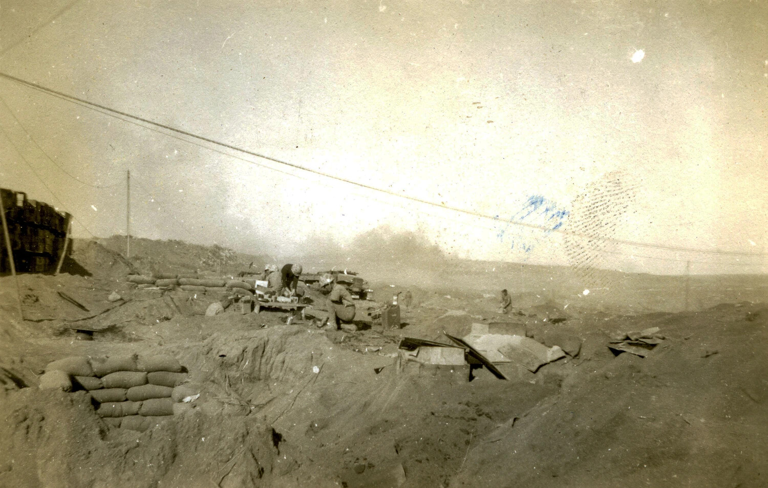Marines at Sandbagged Forward Position, Iwo Jima Battlefield, 1945