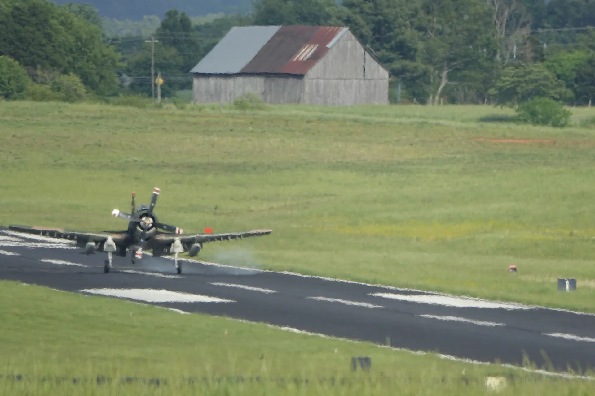 Douglas A-1 Skyraider on Runway at Rural Airfield Fly-In, May 2019