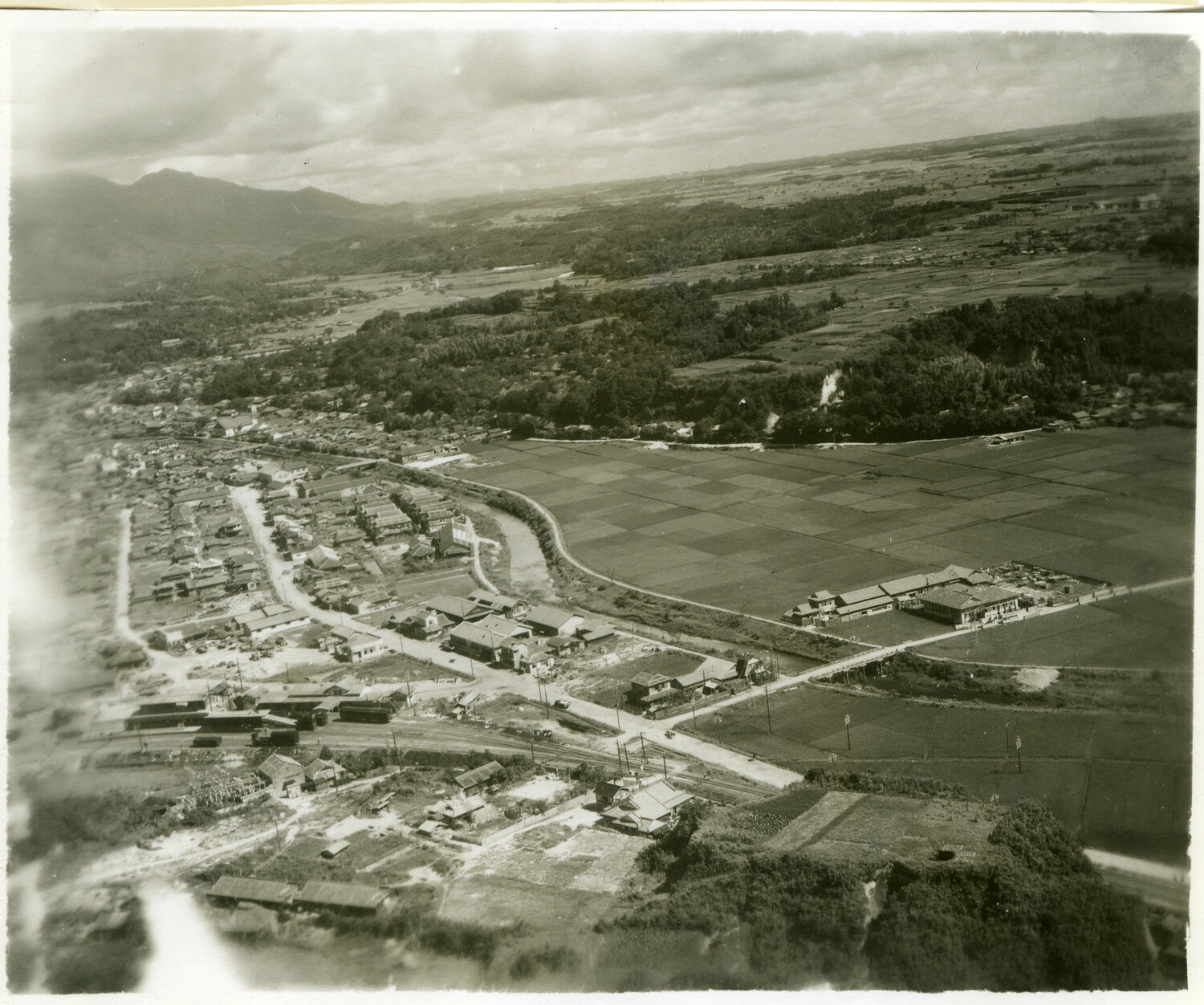 Aerial Reconnaissance View of Japanese Town and Agricultural Fields, Okinawa Area