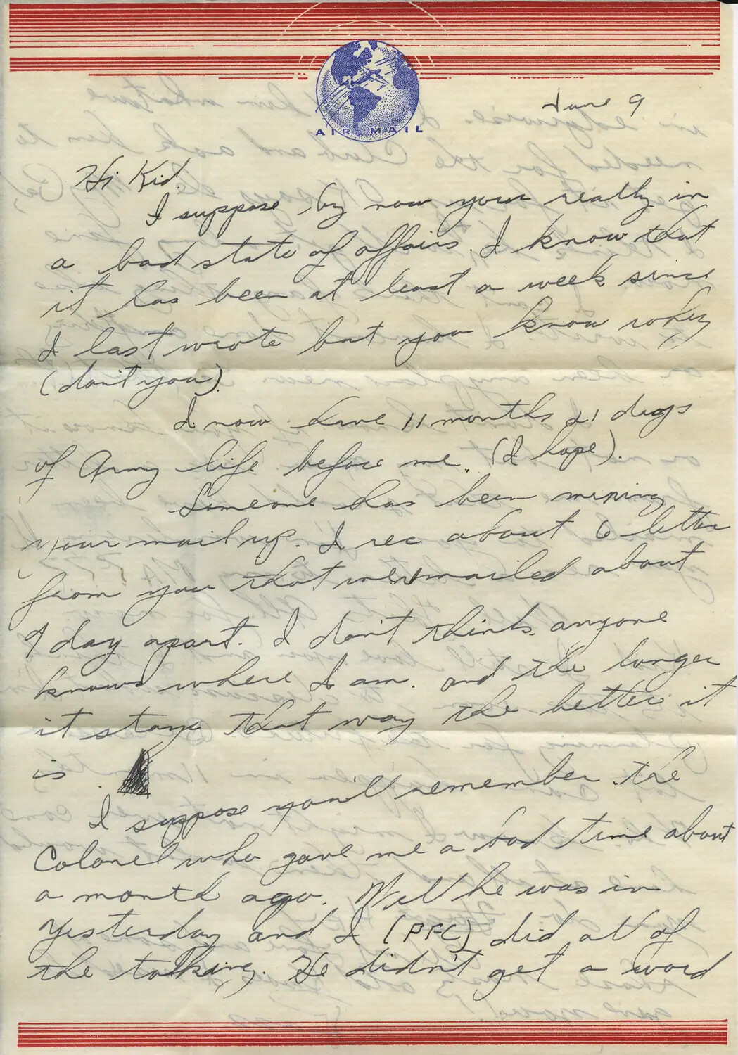 WWII Airmail Letter, 'Hi Kid' — Moon Correspondence Collection, June 9