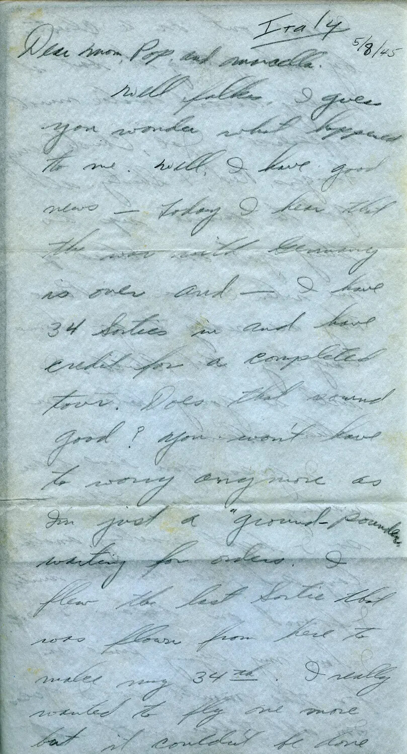 V-E Day Letter Home from B-24 Belly Gunner Margaroli, Italy, 5/8/45