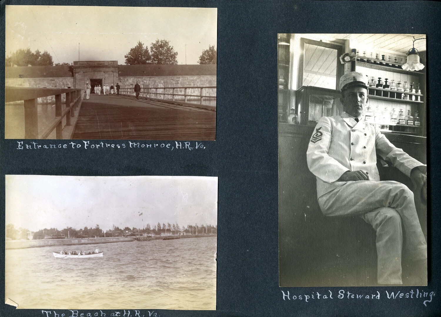 Album Page: Fort Monroe, the Beach at Hampton Roads, and Hospital Steward Westling