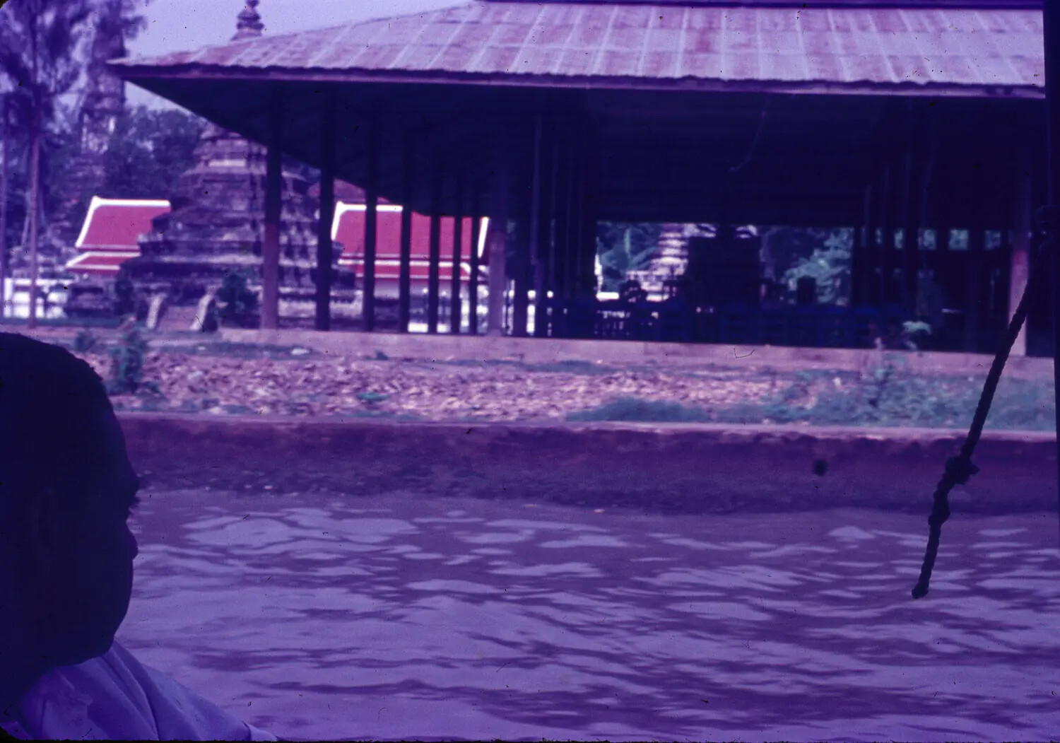 Waterside Buddhist Temple Viewed from a Boat on a Thai Klong, 1965 (Color Slide)