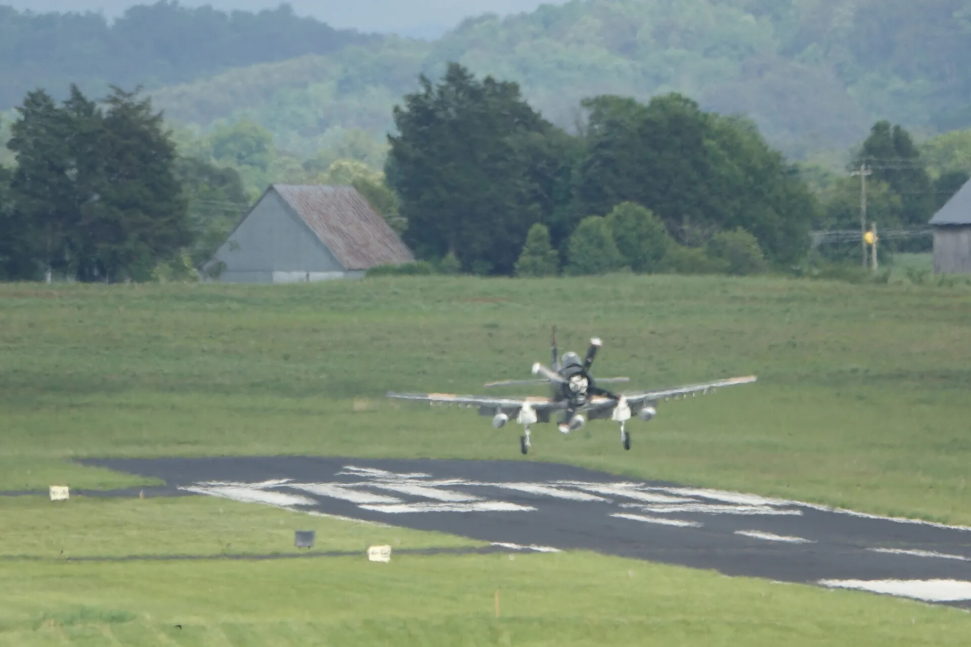 A-1 Skyraider Departing Grass Runway, Tennessee Airshow Event, May 2019