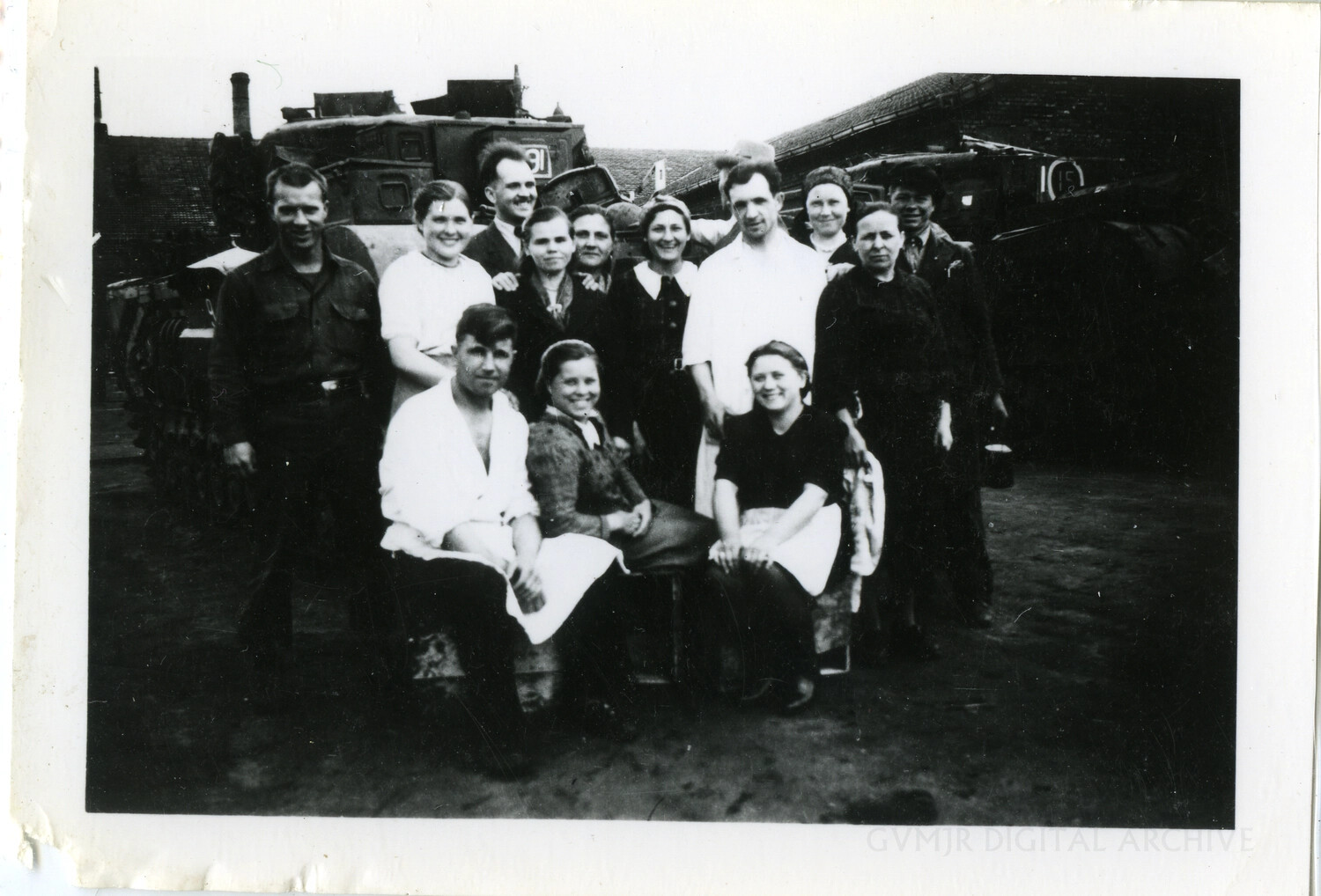 Civilian Group Portrait with U.S. Army Half-Tracks, Companion Image, European Theater WWII