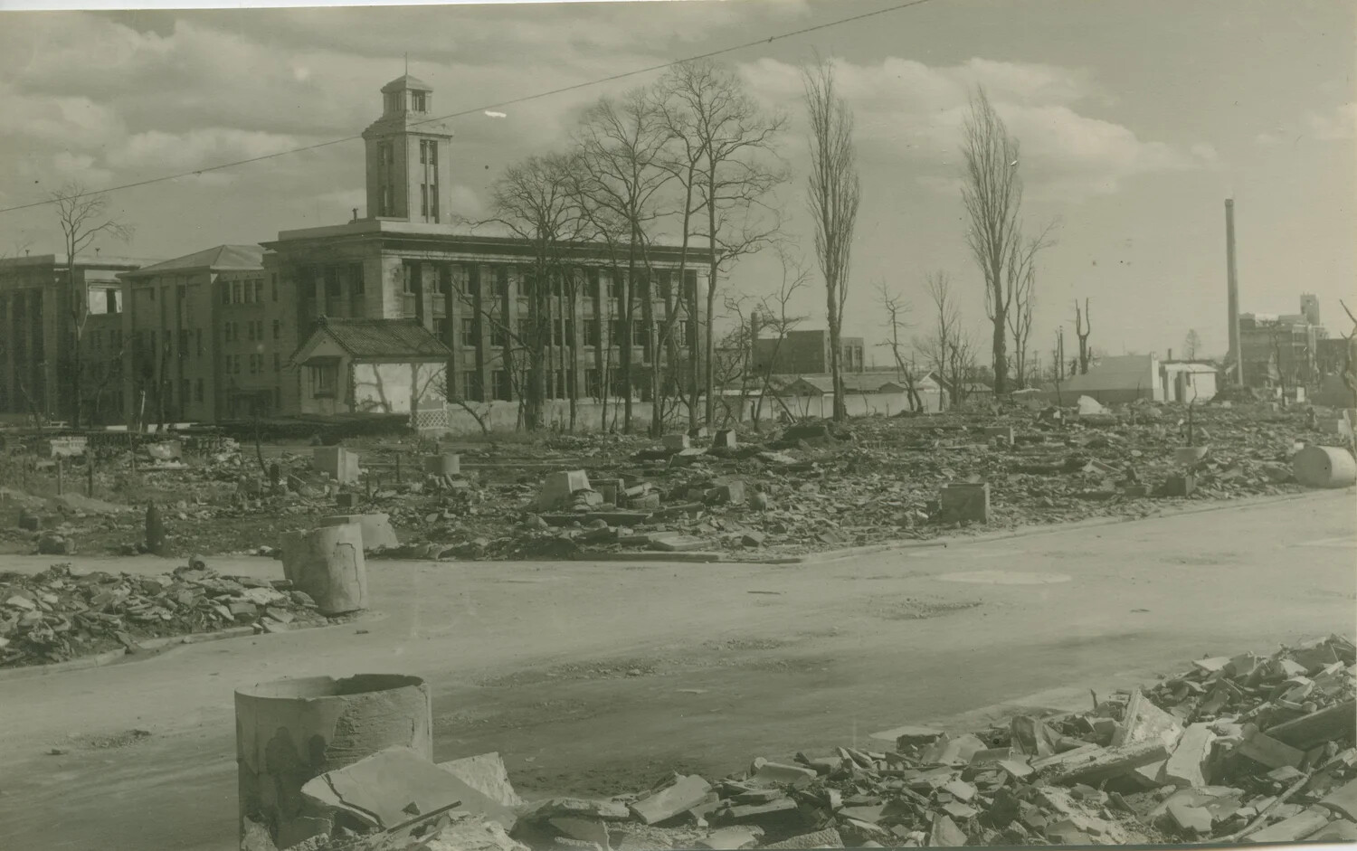 Bombed-Out Urban Ruins in a Japanese City, Aftermath of Allied Air Raids, WWII