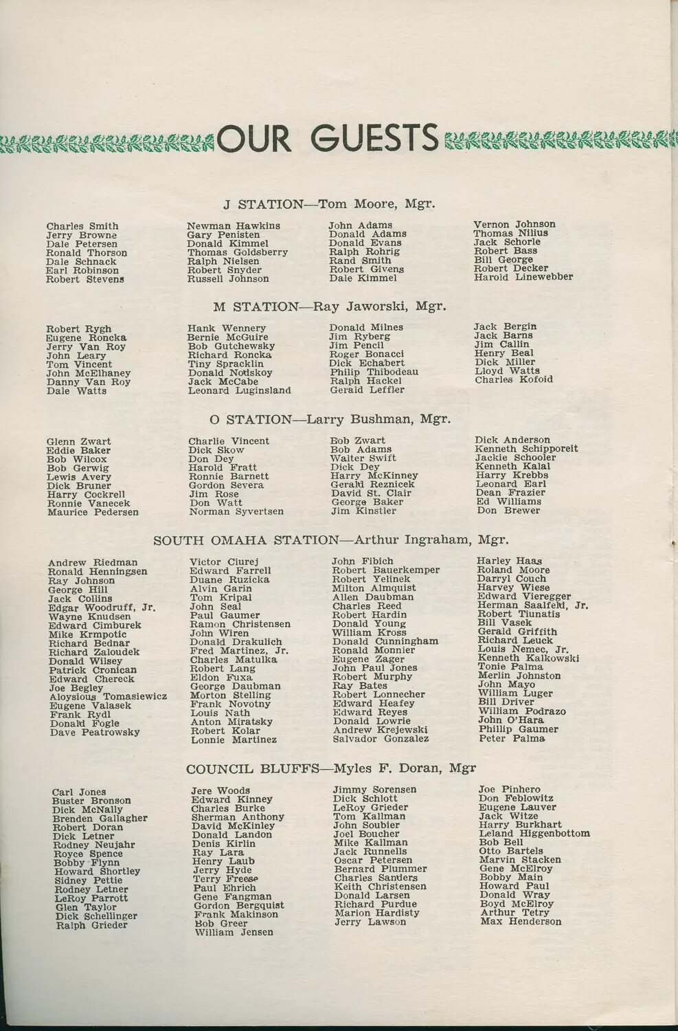 Printed Guest List Program Page ("Our Guests")
