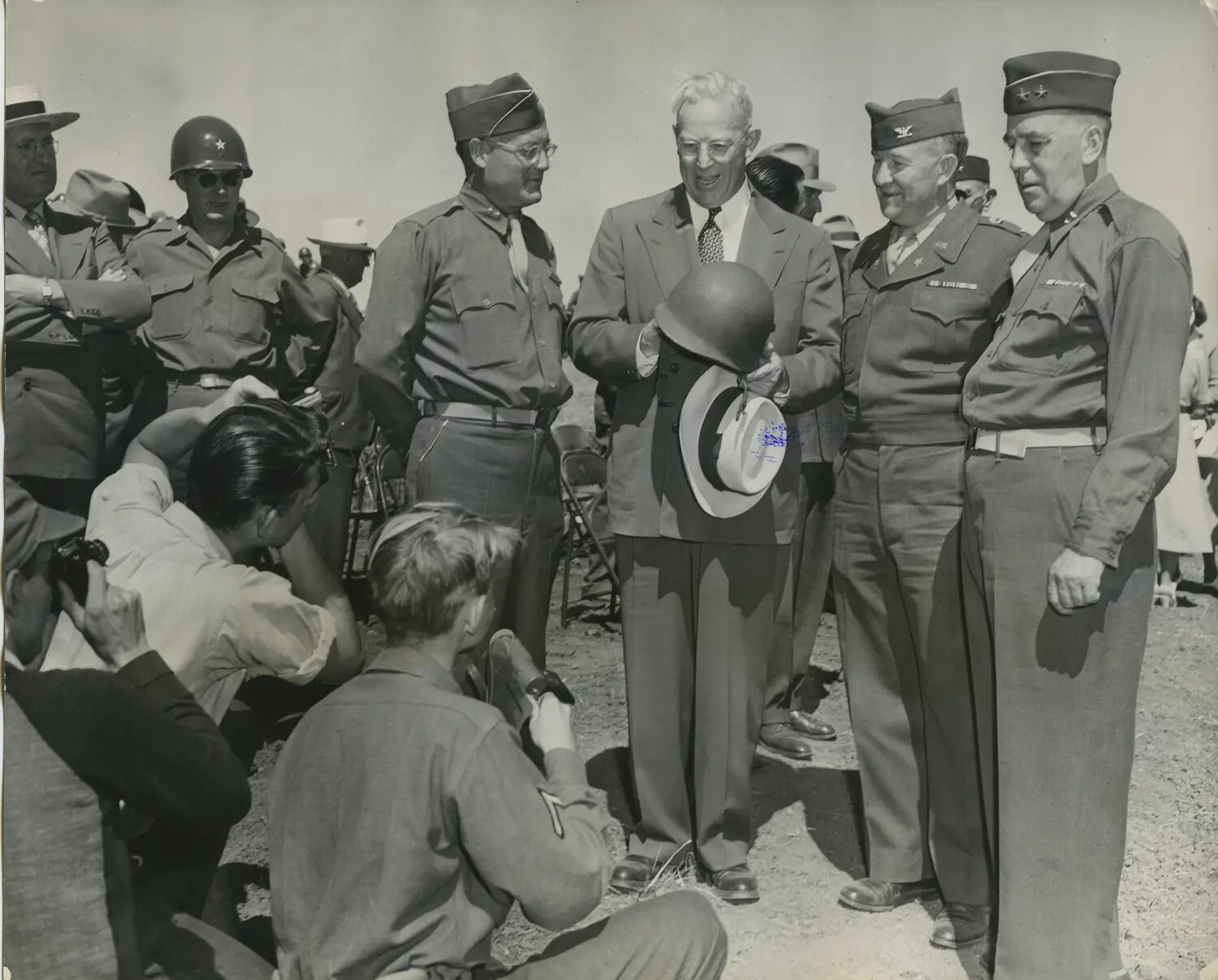 California Governor Earl Warren with National Guard Generals at Encampment, July 1948