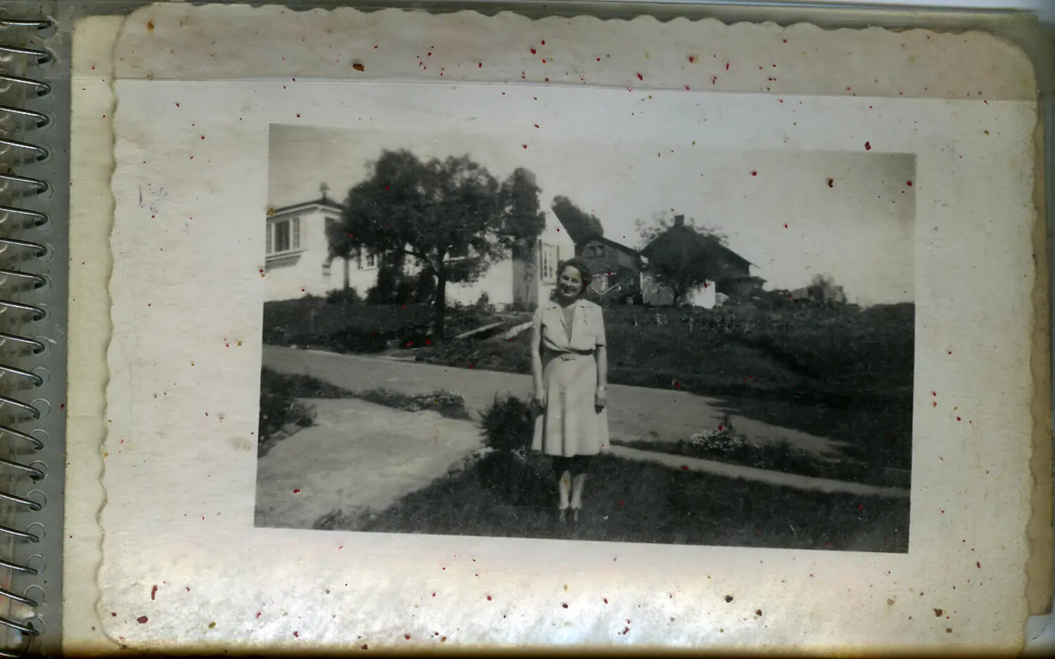 Woman Standing on Residential Sidewalk, Homefront Snapshot, Moon Sammiet WWII Letters Collection