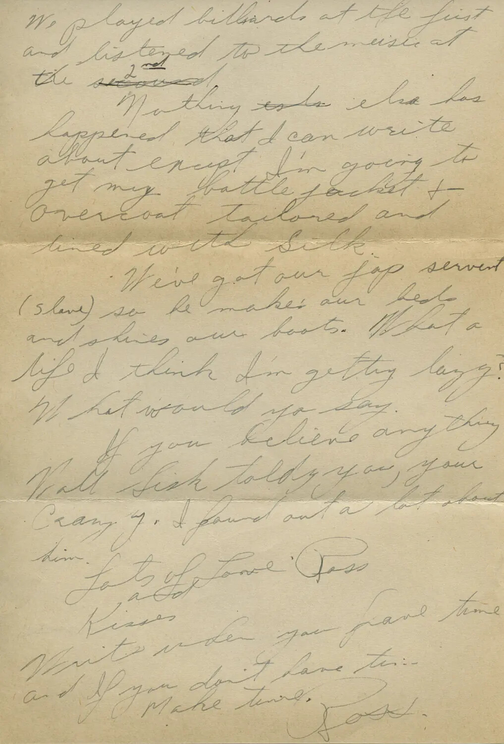 Handwritten Personal Letter Page, Likely Occupation-Era Pacific Correspondence, Signed 'Ross'
