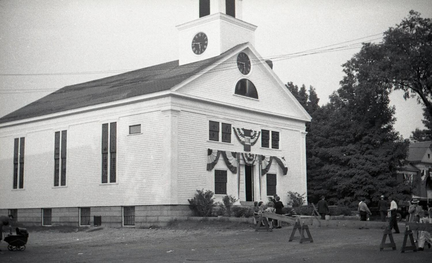 First Congregational Church, Pelham, New Hampshire, Decorated for Community Event, 1943
