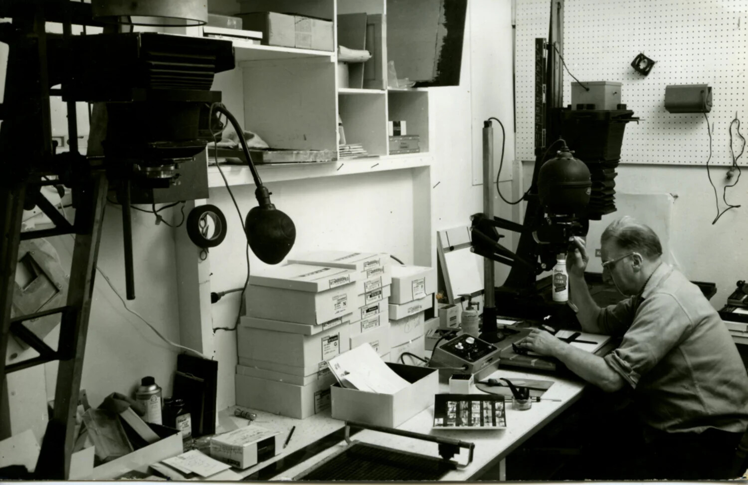 Navy Photo Lab Technician at Enlarger Station, USS Ticonderoga, Vietnam War Era