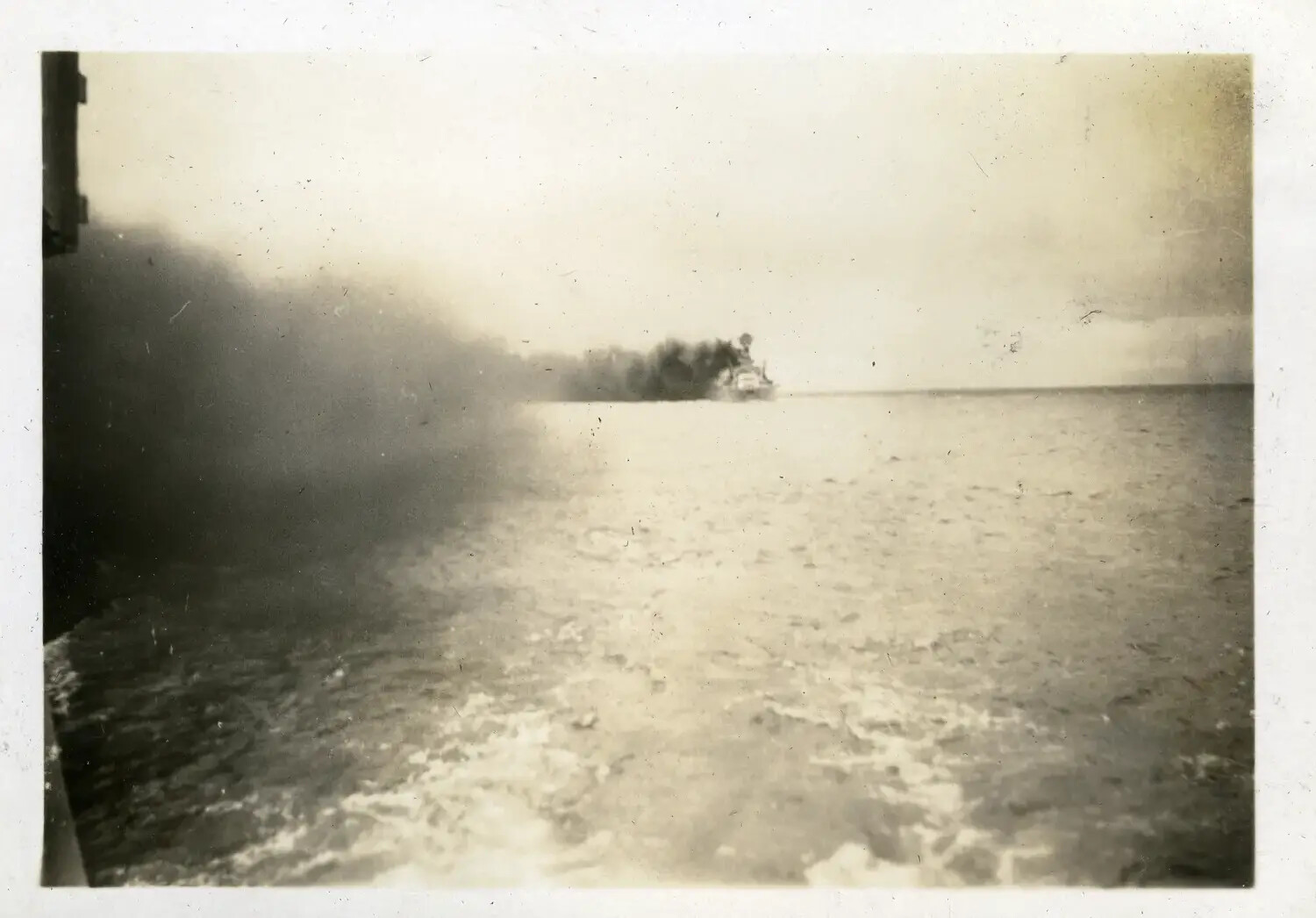 View from Ship's Deck of Distant Vessel Obscured by Smoke, USS Maryland Photo Album, 1930s