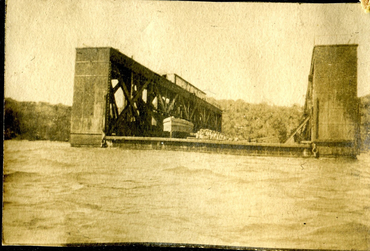 Steel Truss Railroad Bridge with Freight Cars, Early 1900s Travel Snapshot