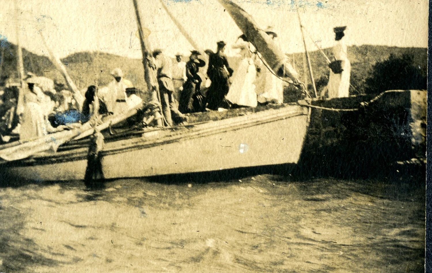 Civilian Dignitaries Disembarking Ship's Launch at Stone Quay, Panama Canal Commission Voyage, November 1904