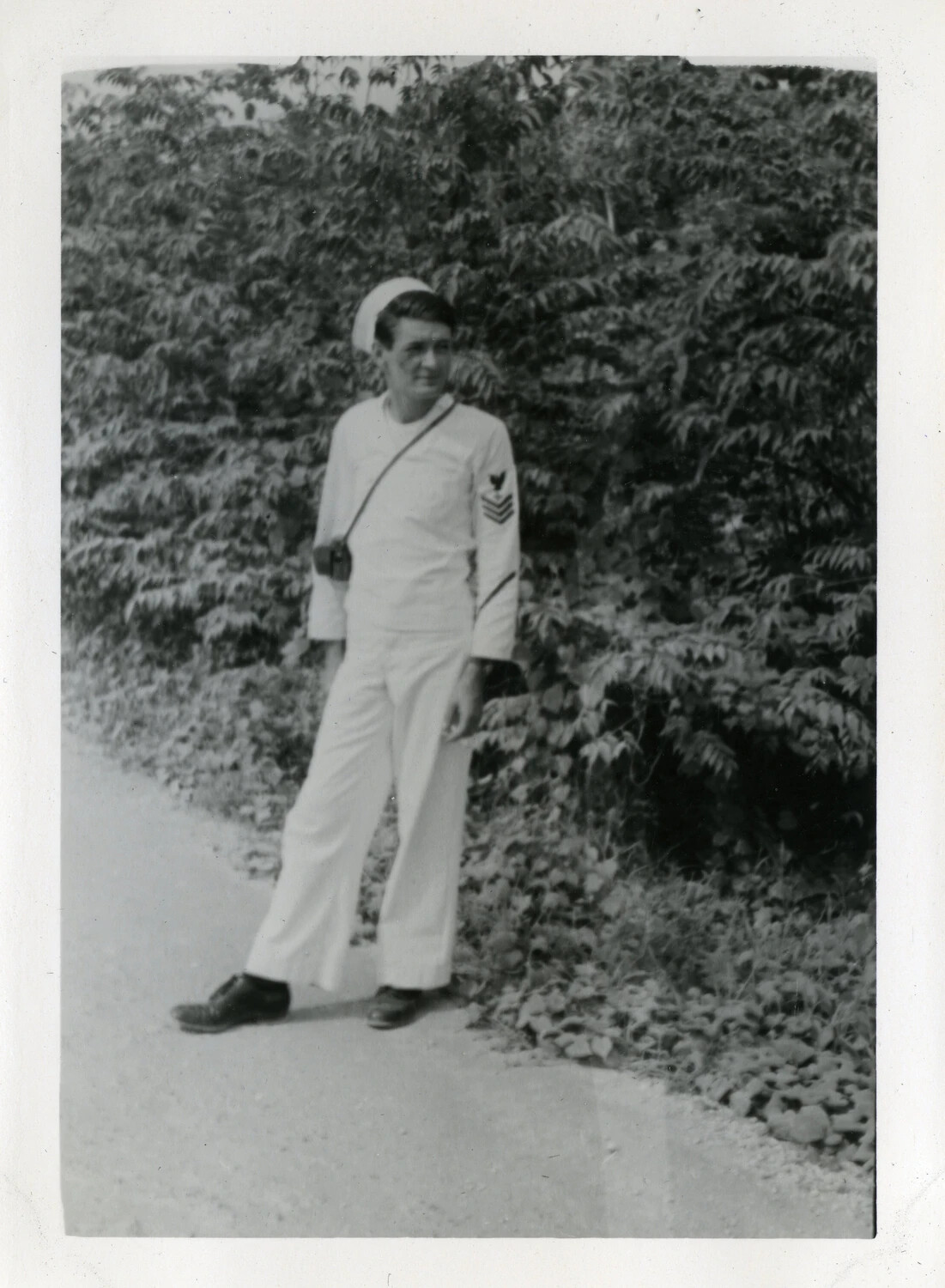 U.S. Navy Petty Officer Posing on a Jungle Path, Guam (VR-6 Photo Album)