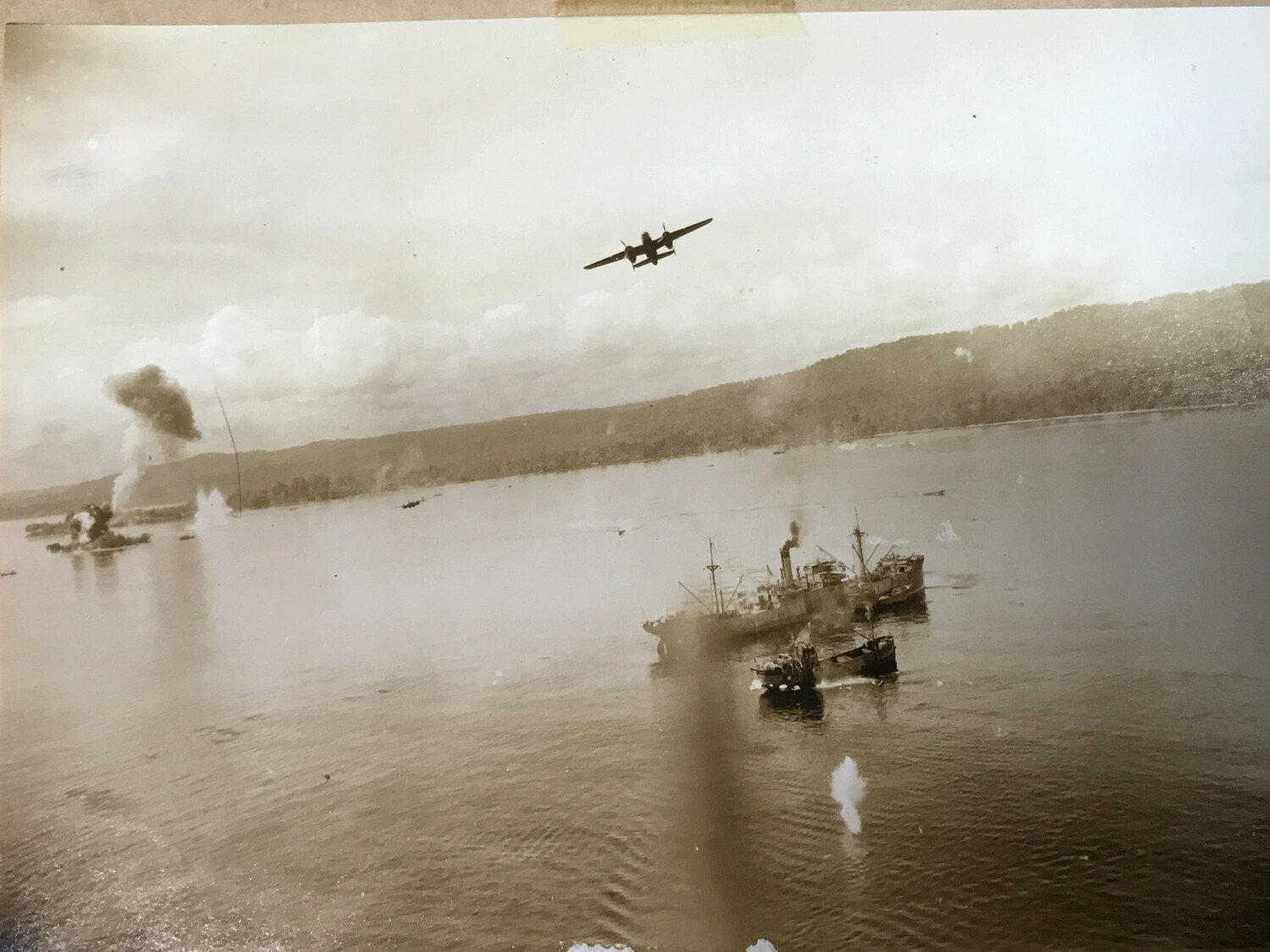 B-25 Mitchell Climbing Away from a Low-Level Strike on Japanese Shipping