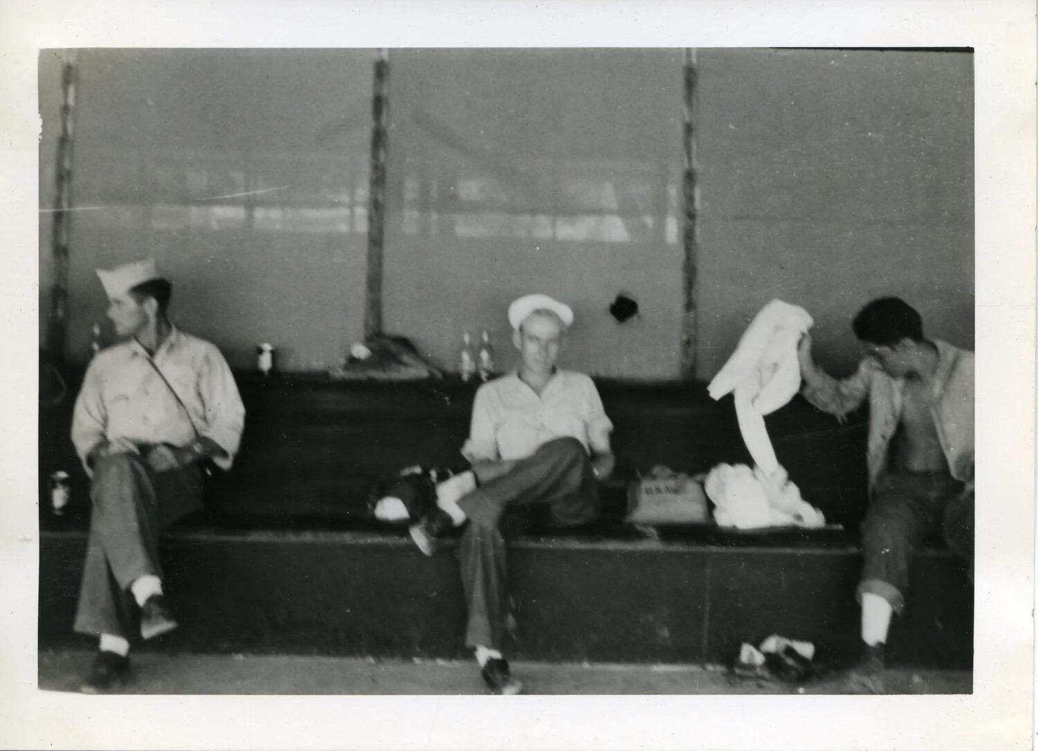 Three Navy Sailors at Rest, NATS Squadron VR-6, Agana, Guam