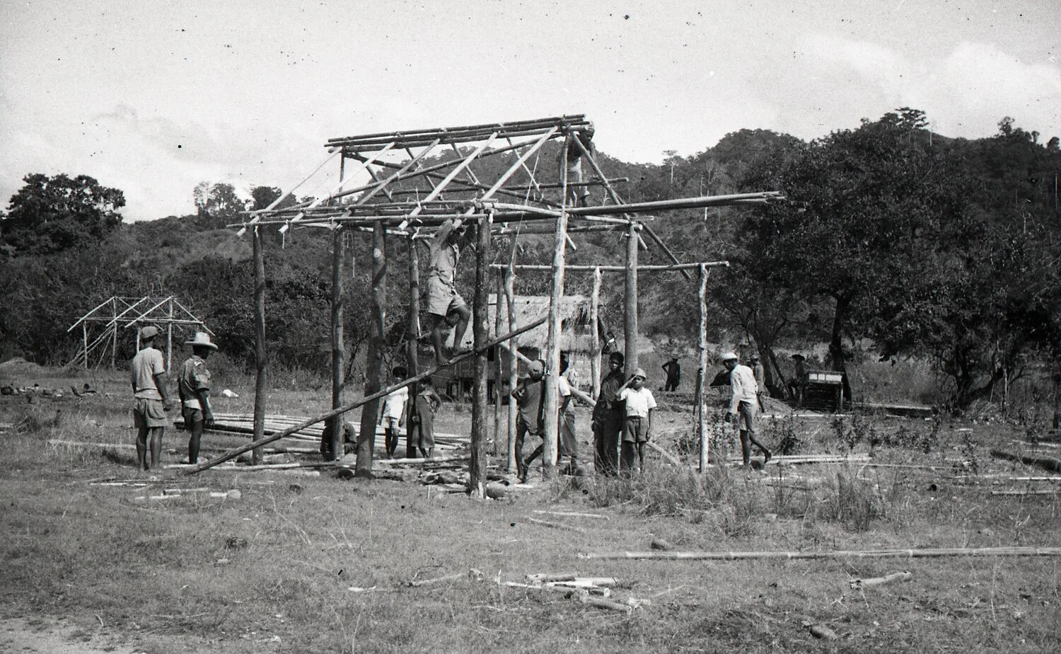 Construction of a Pole-Frame Building, Luzon, Philippines, WWII Era