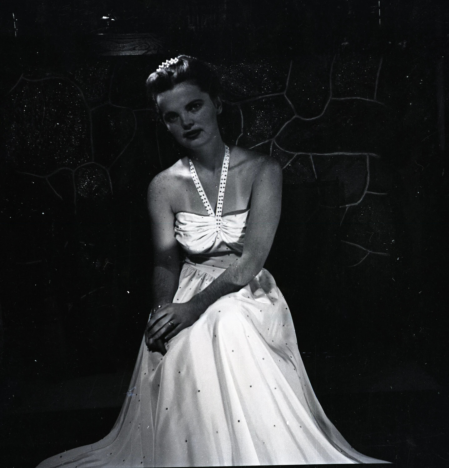 Studio Portrait of a Young Woman in Evening Gown and Tiara, Mid-1940s