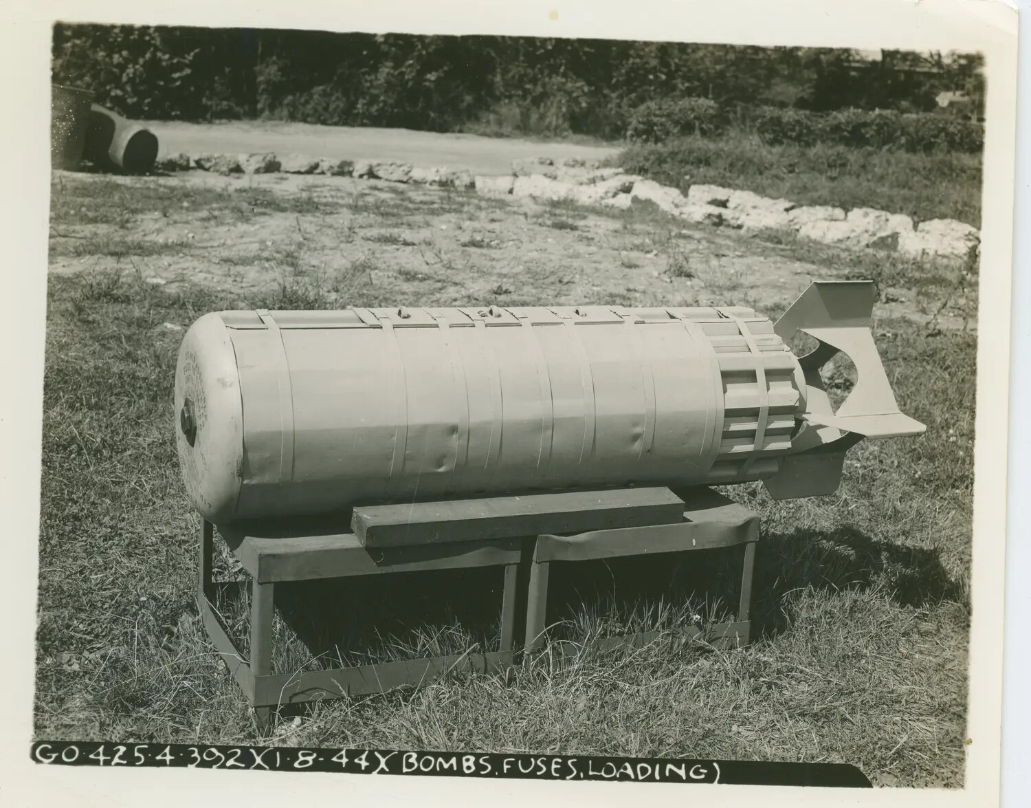 General-Purpose Aerial Bomb on Loading Trestle – 579th Bombardment Squadron Ordnance Documentation, 1944