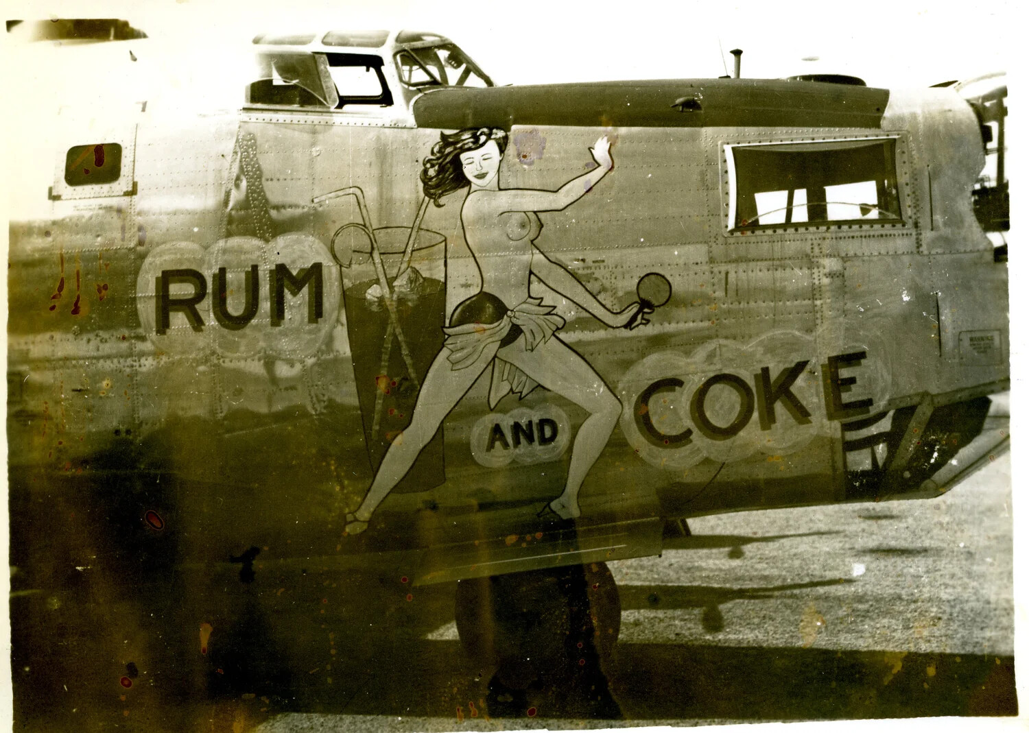Nose Art "Rum and Coke" with Dancing Pin-Up Figure, WWII Pacific Theater