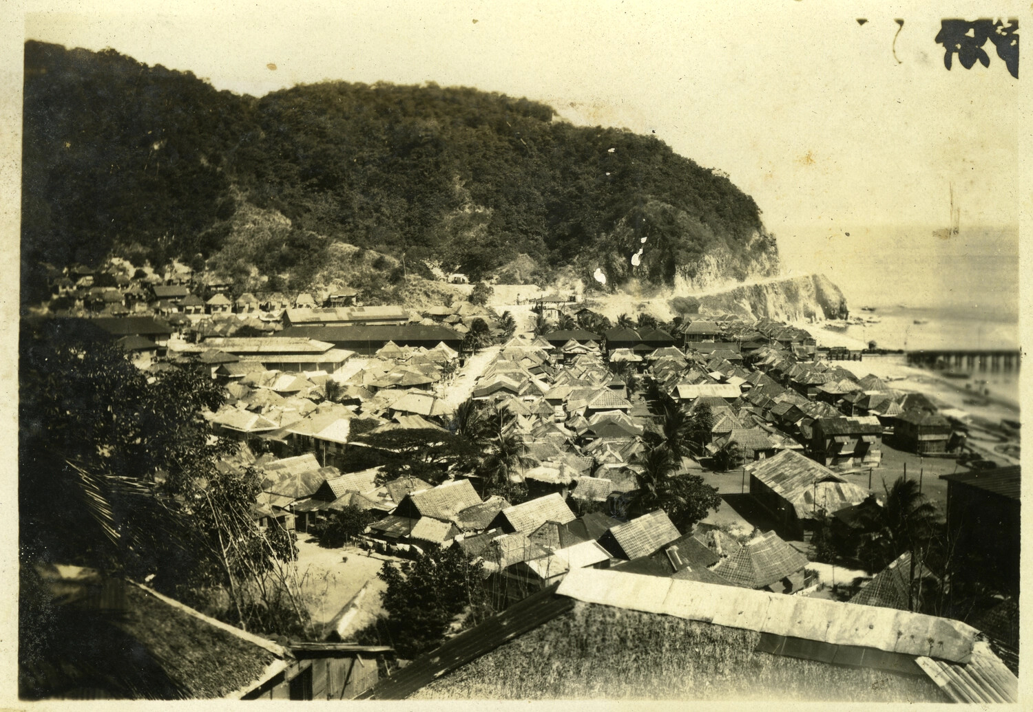Elevated View of a Philippine Coastal Town Beneath a Forested Headland, Manila Photo Album Collection