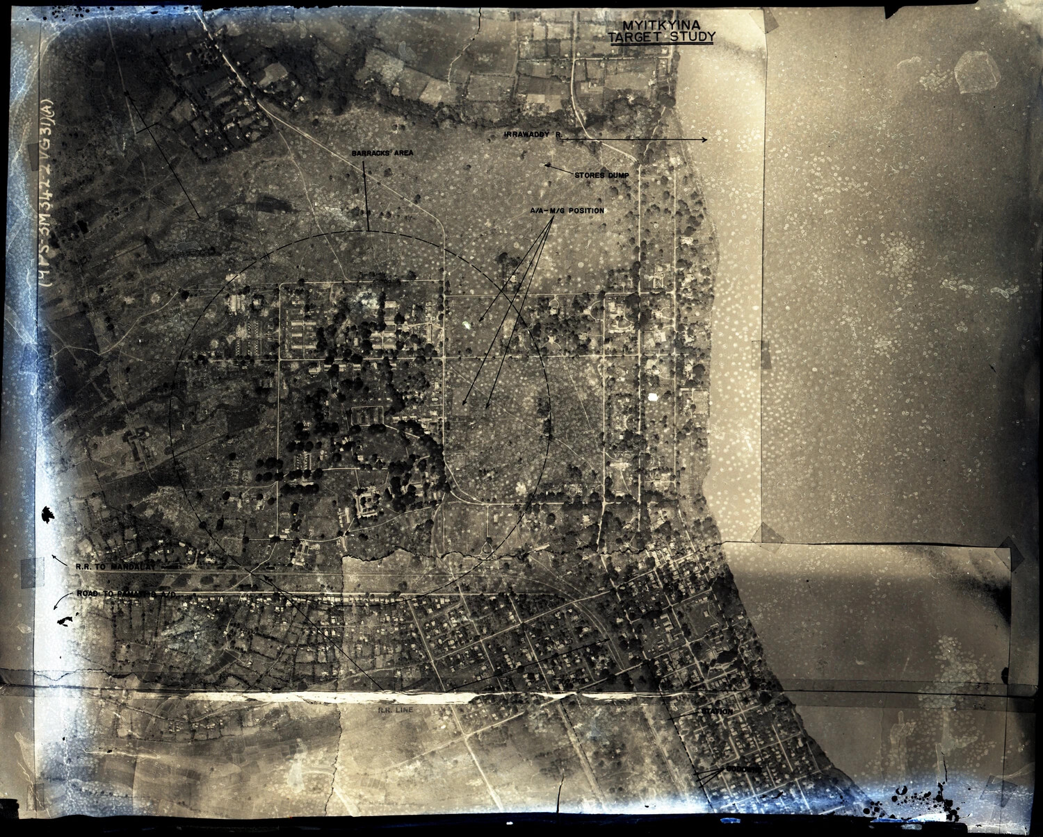 Aerial Target Study of Myitkyina, Burma, WWII China-Burma-India Theater (Kotec Collection, Japanese Captured Recon Photos)
